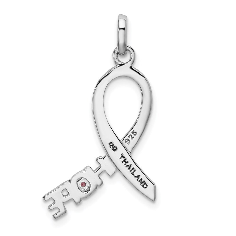 Sterlingsilber Rhodiniert Rosa Zirkonia Hoffnung Bewusstsein Schleife Anhänger