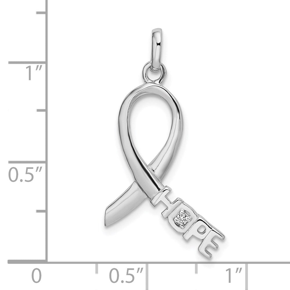 Sterlingsilber Rhodiniert Rosa Zirkonia Hoffnung Bewusstsein Schleife Anhänger