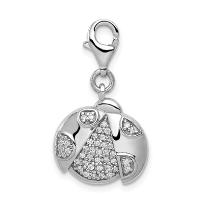 Sterlingsilber Silber Rhodiniert Zirkonia Marienkäfer mit Karabinerverschluss Charm