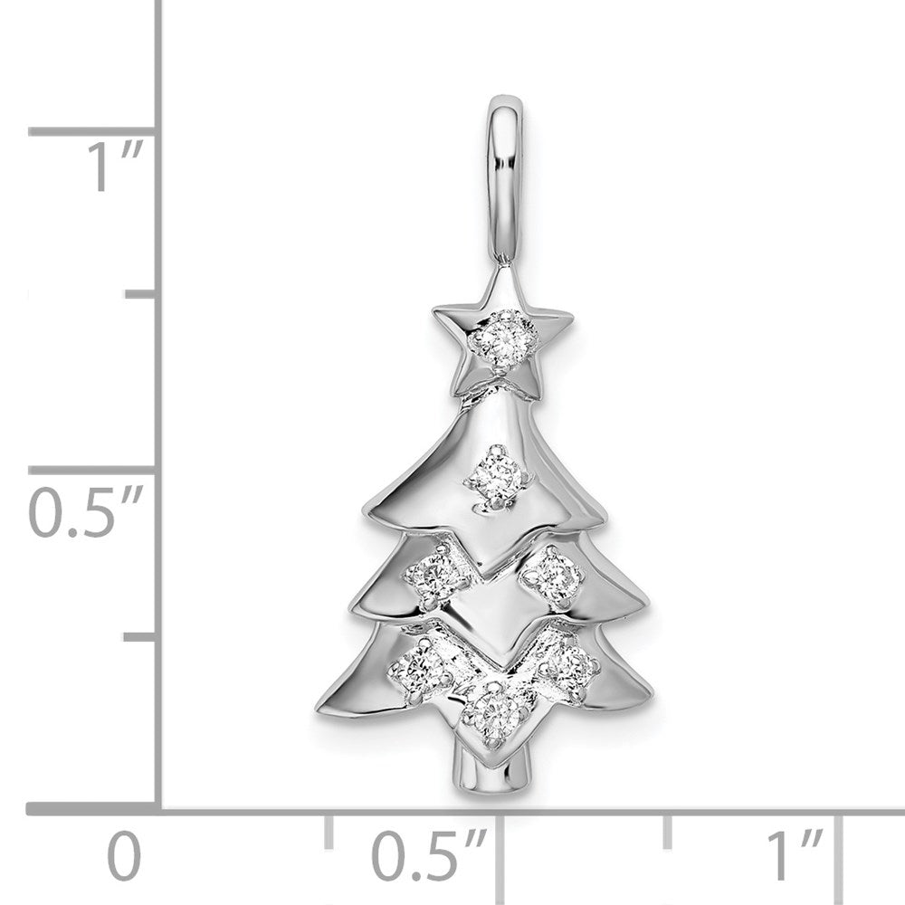 Sterlingsilber Rhodiniert Zirkonia Weihnachten Baum Anhänger