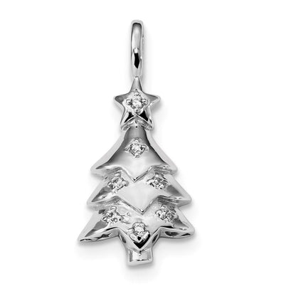 Sterlingsilber Rhodiniert Zirkonia Weihnachten Baum Anhänger