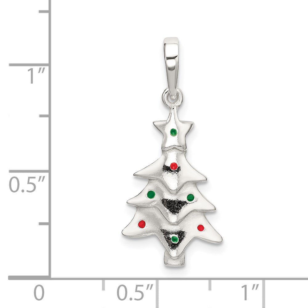 Sterlingsilber Poliert Emailliert Weihnachten Baum Anhänger