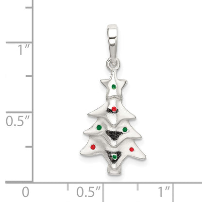 Sterlingsilber Poliert Emailliert Weihnachten Baum Anhänger