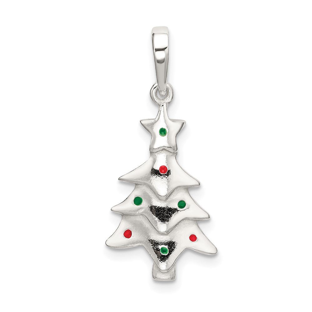 Sterlingsilber Poliert Emailliert Weihnachten Baum Anhänger