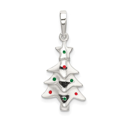 Sterlingsilber Poliert Emailliert Weihnachten Baum Anhänger