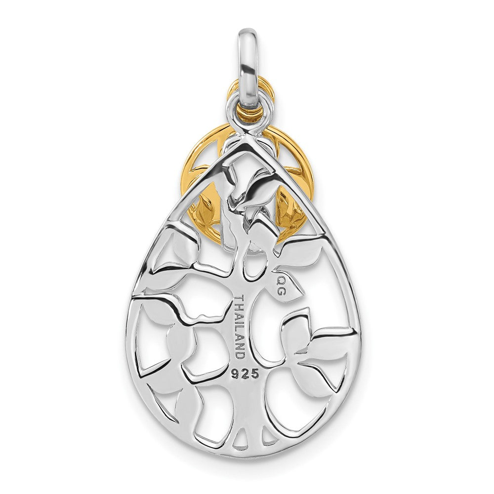 Sterlingsilber Rhodium & Goldfarben Baum, Glücks Klee Anhänger