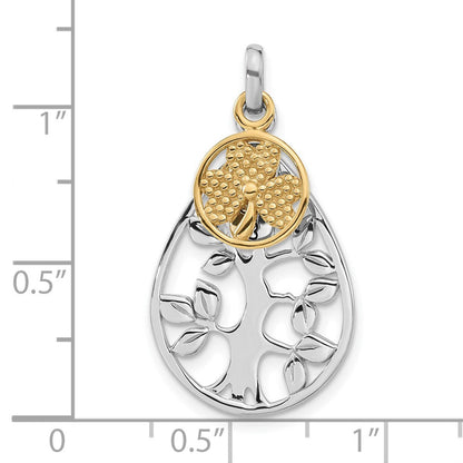 Sterlingsilber Rhodium & Goldfarben Baum, Glücks Klee Anhänger
