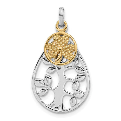 Sterlingsilber Rhodium & Goldfarben Baum, Glücks Klee Anhänger
