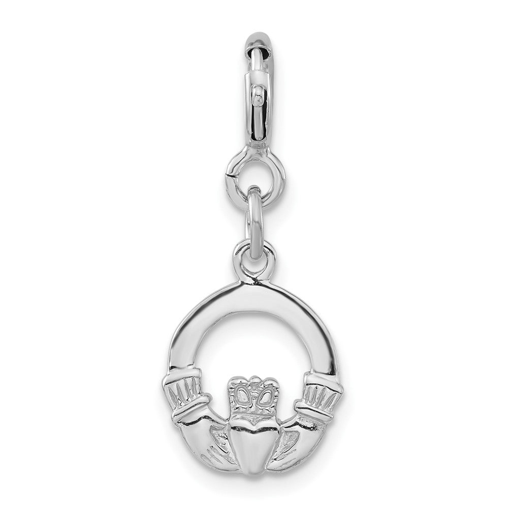 Sterlingsilber Rhodiniert Claddagh mit Federring Verschluss Charm