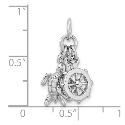 Sterlingsilber Rhodiniert Antikisiert Schildkröte, Anker & Rad Charm