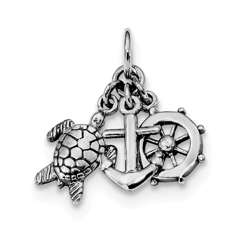 Sterlingsilber Rhodiniert Antikisiert Schildkröte, Anker & Rad Charm