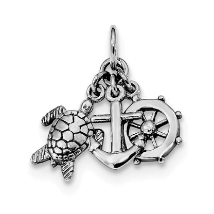 Sterlingsilber Rhodiniert Antikisiert Schildkröte, Anker & Rad Charm