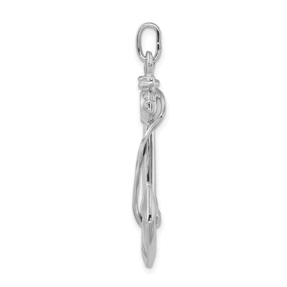 Sterlingsilber Rhodiniert Poliert Anker mit Kordel Charm