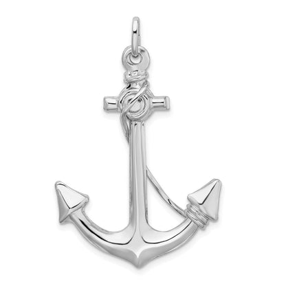 Sterlingsilber Rhodiniert Poliert Anker mit Kordel Charm