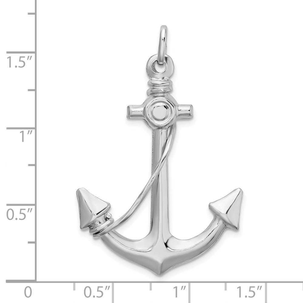 Sterlingsilber Rhodiniert Poliert Anker mit Kordel Charm