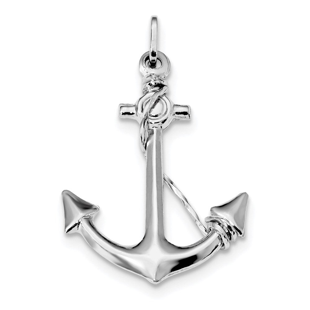 Sterlingsilber Rhodiniert Poliert Anker mit Kordel Charm