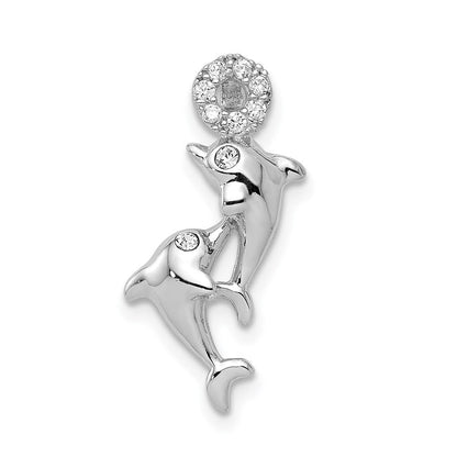 Sterlingsilber Rhodiniert Kristall Dolphins Kette Anhänger