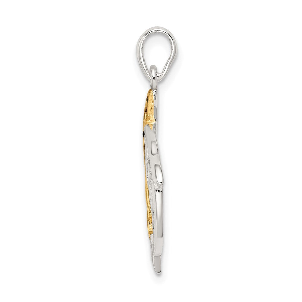 Sterlingsilber & Goldfarben Emailliert Filigran Dolphins Anhänger