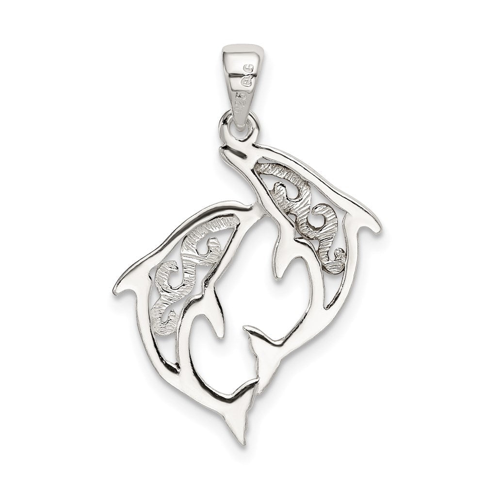 Sterlingsilber & Goldfarben Emailliert Filigran Dolphins Anhänger