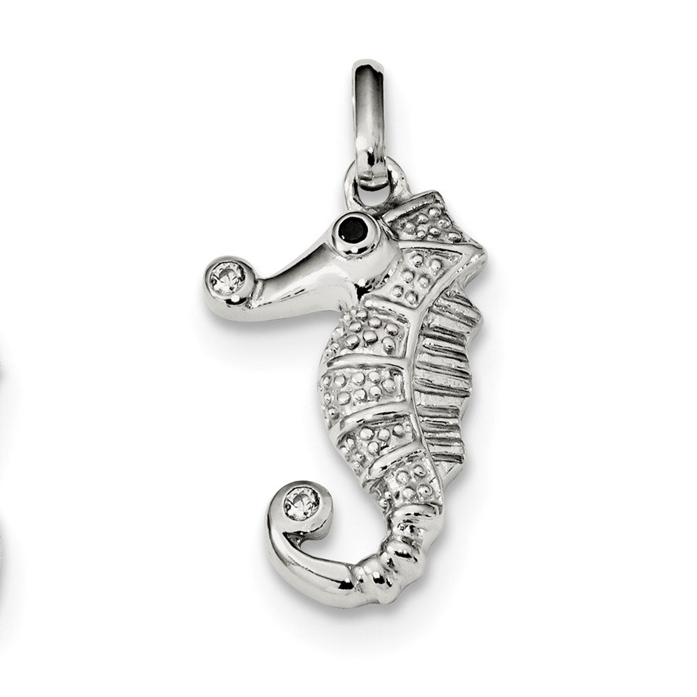Sterlingsilber Schwarz & Klar Zirkonia Seepferdchen Anhänger