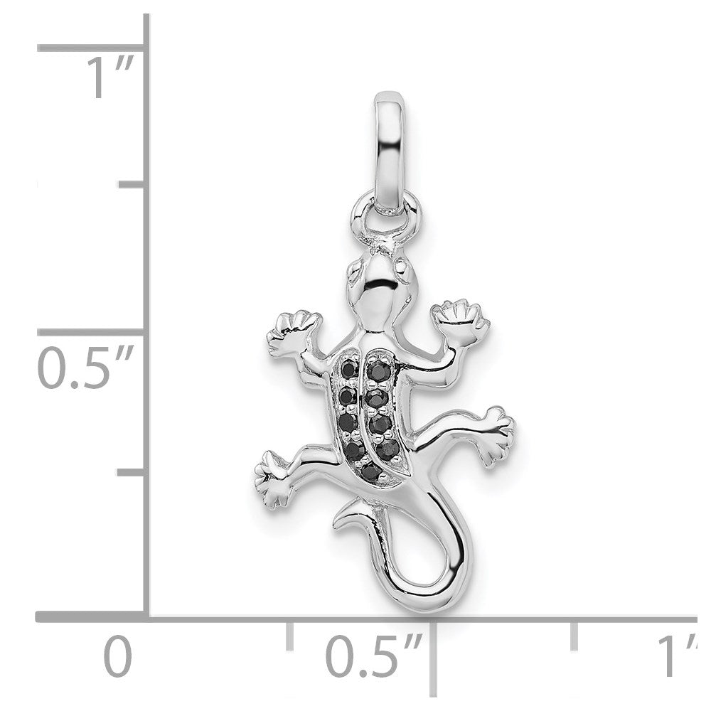 Sterlingsilber Rhodiniert Poliert mit Schwarz Zirkonia Lizard Anhänger