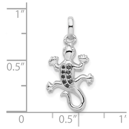 Sterlingsilber Rhodiniert Poliert mit Schwarz Zirkonia Lizard Anhänger
