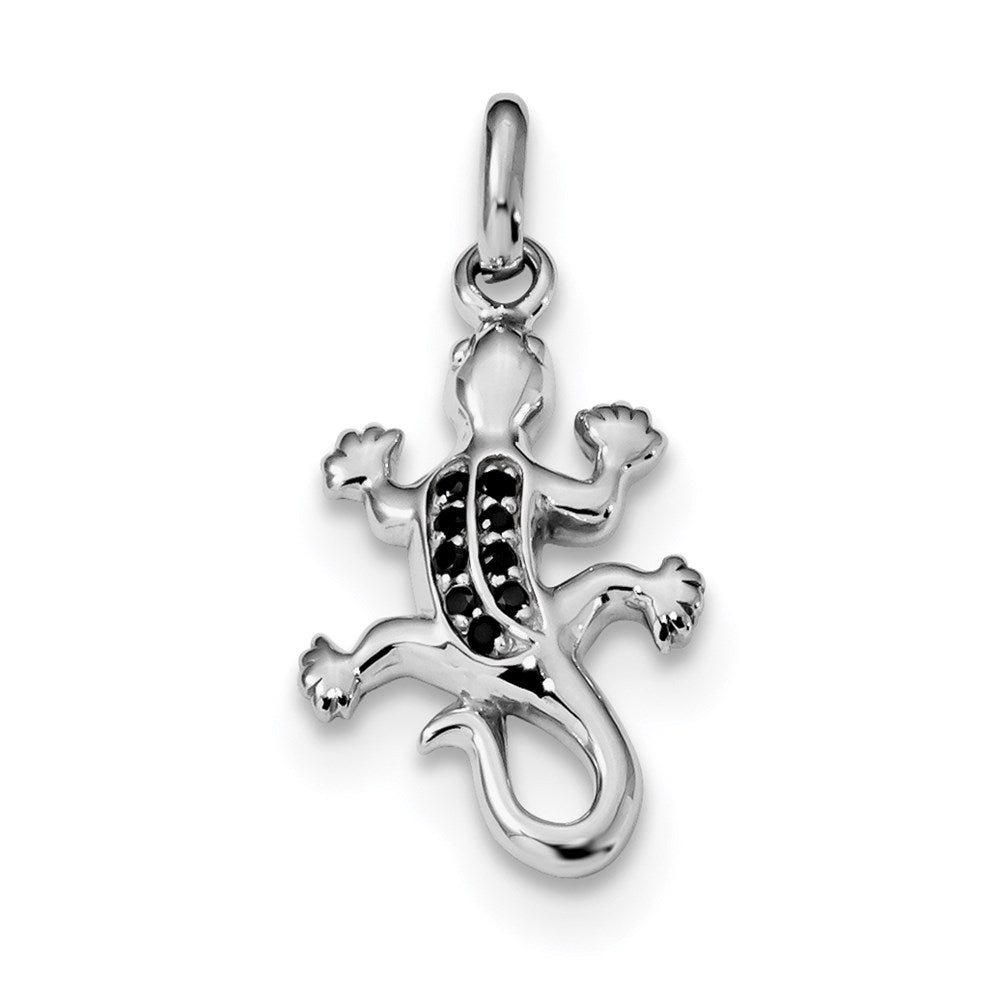 Sterlingsilber Rhodiniert Poliert mit Schwarz Zirkonia Lizard Anhänger