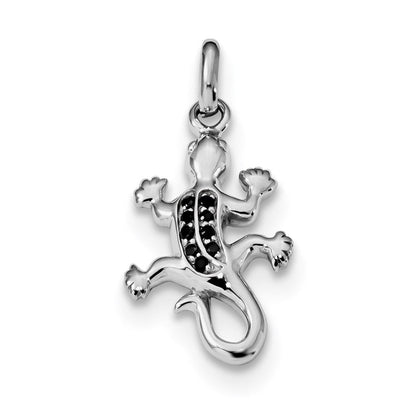 Sterlingsilber Rhodiniert Poliert mit Schwarz Zirkonia Lizard Anhänger