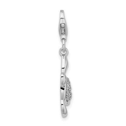 Sterlingsilber Rhodiniert Zirkonia Meer Schildkröte mit Karabinerverschluss Charm