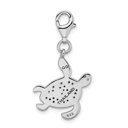 Sterlingsilber Rhodiniert Zirkonia Meer Schildkröte mit Karabinerverschluss Charm