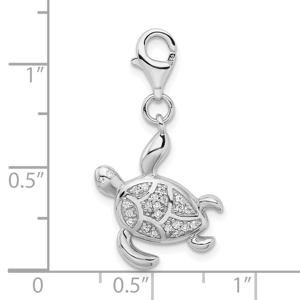 Sterlingsilber Rhodiniert Zirkonia Meer Schildkröte mit Karabinerverschluss Charm