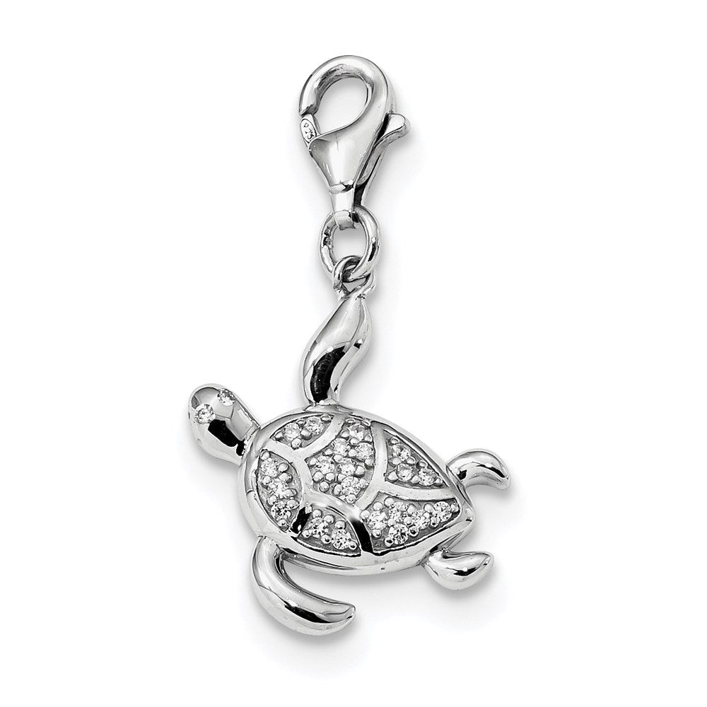 Sterlingsilber Rhodiniert Zirkonia Meer Schildkröte mit Karabinerverschluss Charm