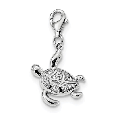 Sterlingsilber Rhodiniert Zirkonia Meer Schildkröte mit Karabinerverschluss Charm