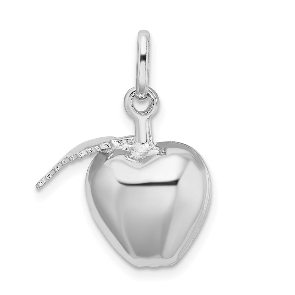 Sterlingsilber Rhodiniert Poliert Gewölbt Apple mit Blatt Charm