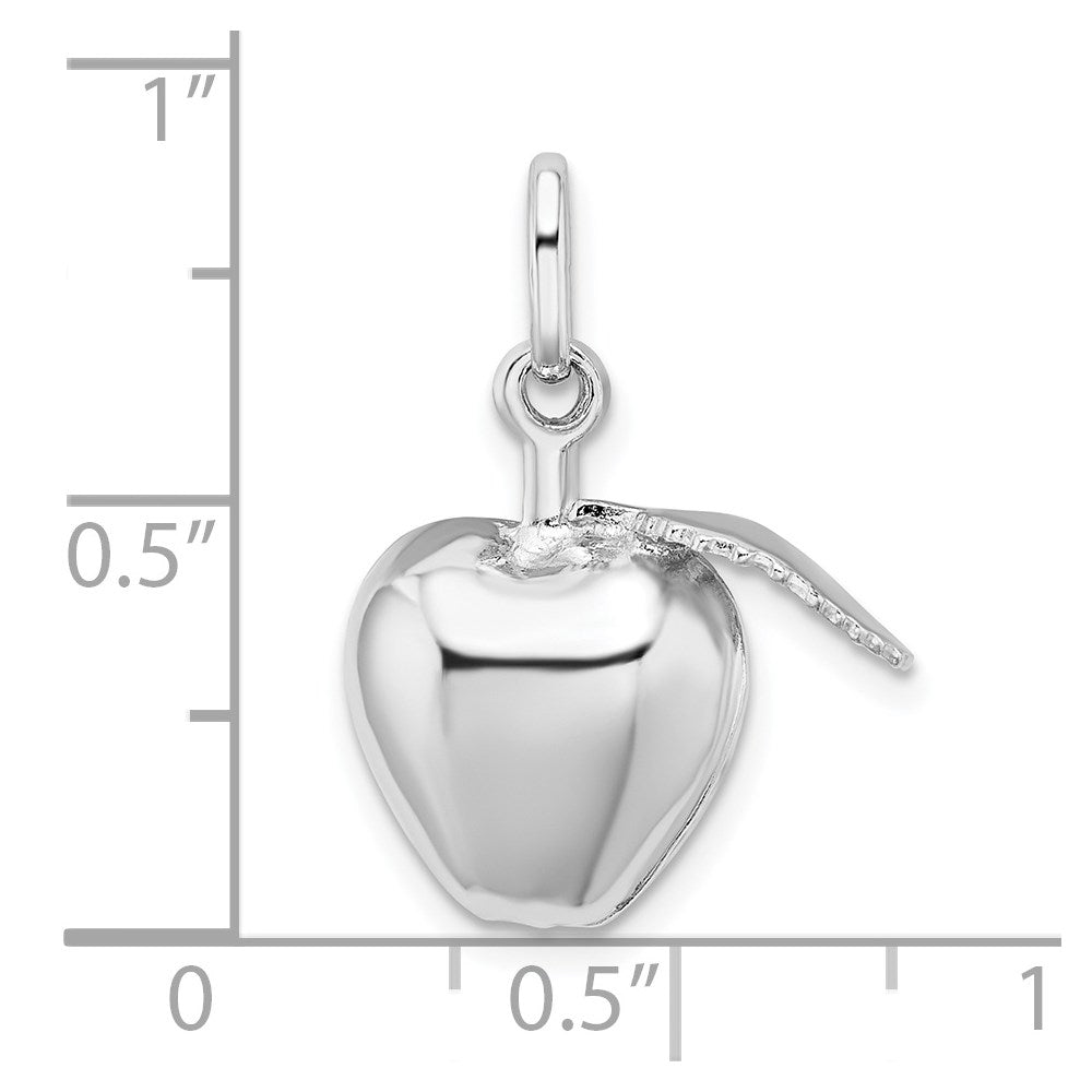 Sterlingsilber Rhodiniert Poliert Gewölbt Apple mit Blatt Charm