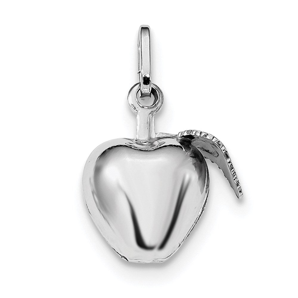 Sterlingsilber Rhodiniert Poliert Gewölbt Apple mit Blatt Charm