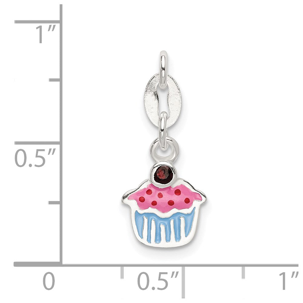 Sterlingsilber Poliert und Emailliert Cupcake mit Granat Charm