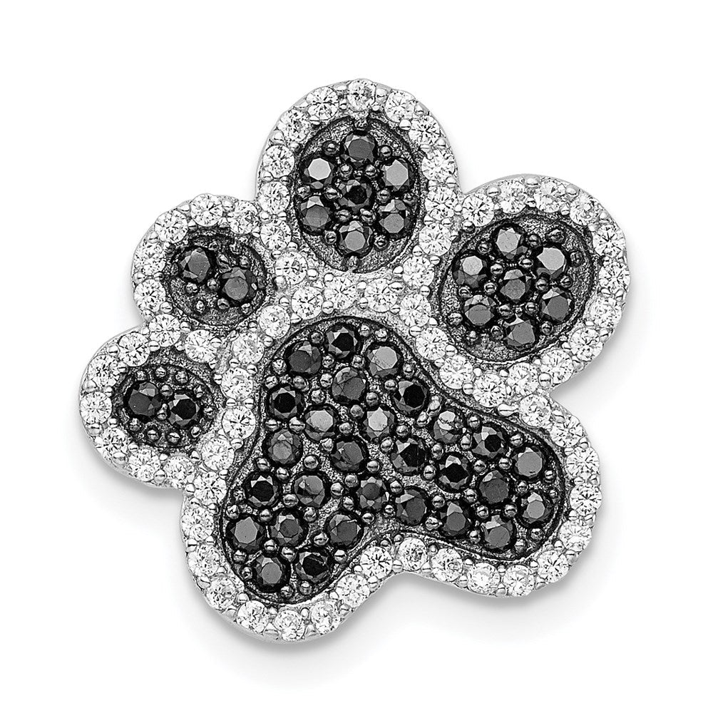 Sterlingsilber Rhodiniert Schwarz/white Zirkonia Paw Druck Anhänger