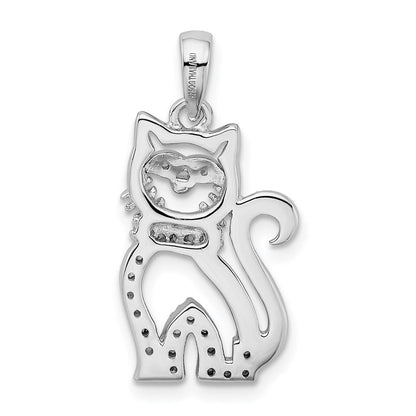 Sterlingsilber Rhodiniert Zirkonia Katze Anhänger