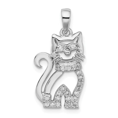 Sterlingsilber Rhodiniert Zirkonia Katze Anhänger