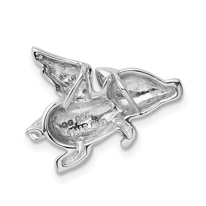 Sterlingsilber Rhodiniert Poliert mit Zirkonia Flying Pig Kette Anhänger