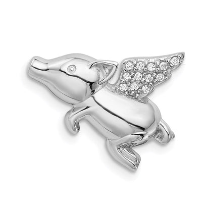 Sterlingsilber Rhodiniert Poliert mit Zirkonia Flying Pig Kette Anhänger