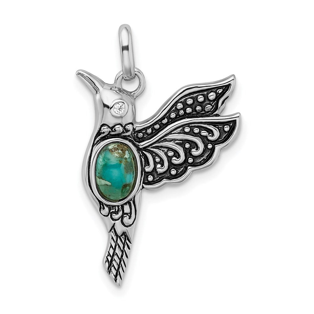 Sterlingsilber Rhodium/oxidized Recon. Turq/cz Hummingbird Anhänger