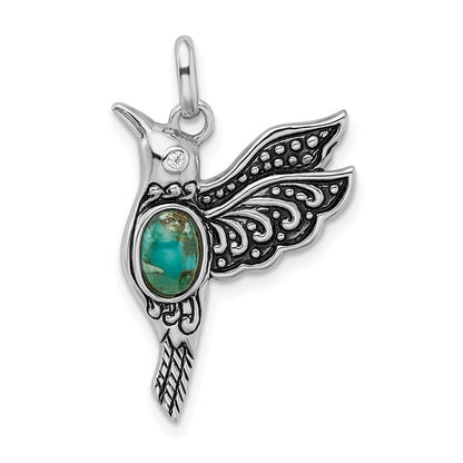 Sterlingsilber Rhodium/oxidized Recon. Turq/cz Hummingbird Anhänger