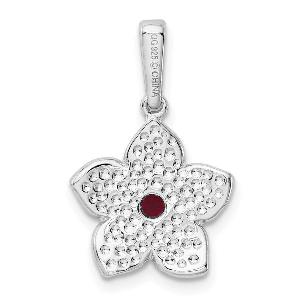 Sterlingsilber Rhodiniert Erzeugt Rubin und Emaille Blume Anhänger
