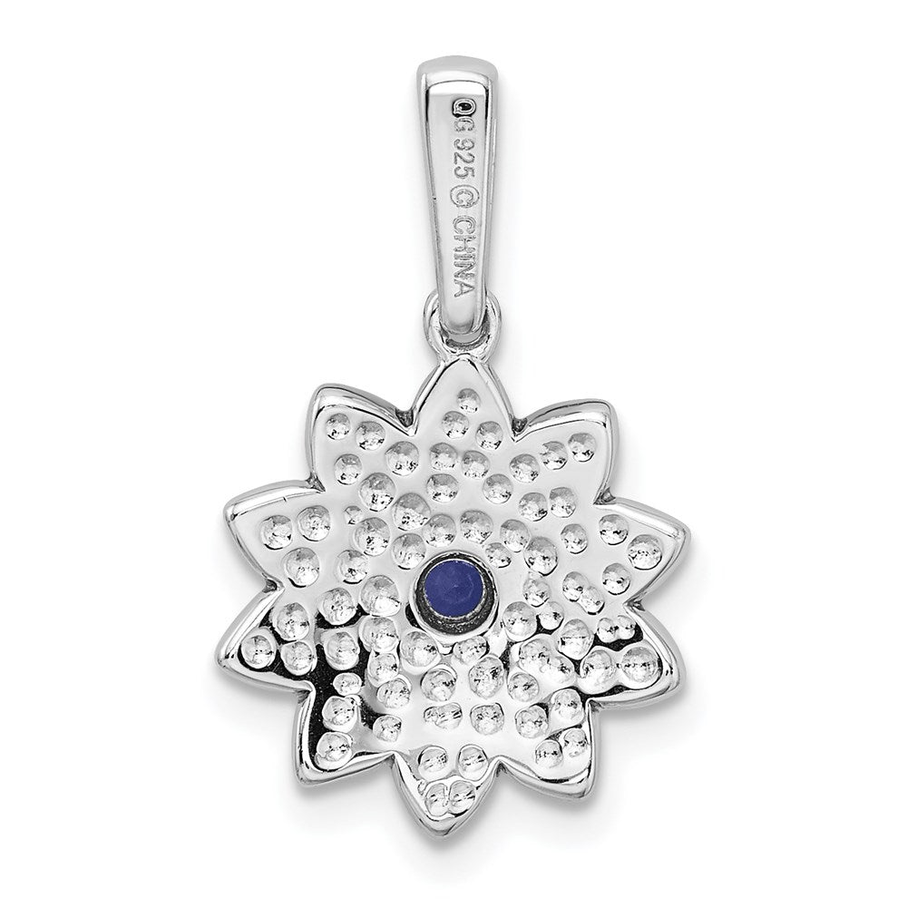 Sterlingsilber Rhodiniert Erzeugt Saphir und Emaille Blume Anhänger