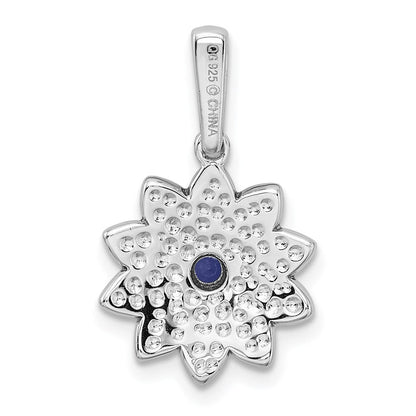 Sterlingsilber Rhodiniert Erzeugt Saphir und Emaille Blume Anhänger