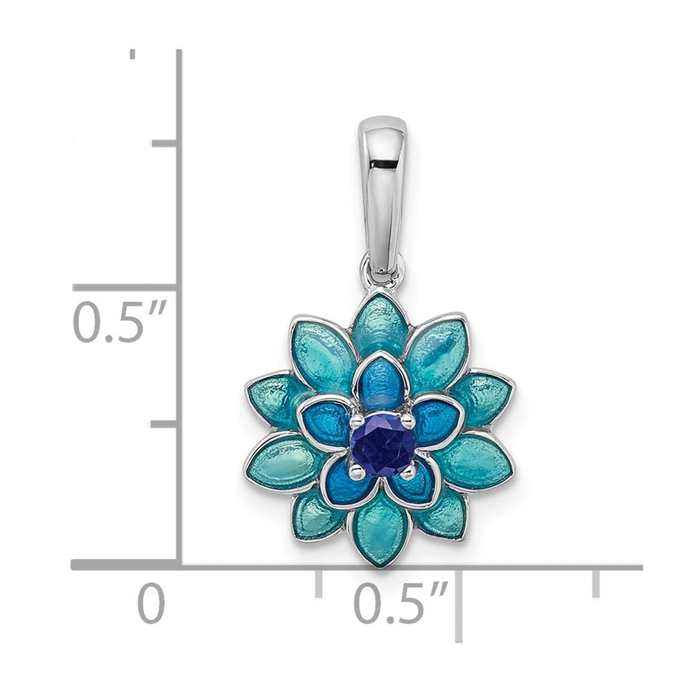 Sterlingsilber Rhodiniert Erzeugt Saphir und Emaille Blume Anhänger