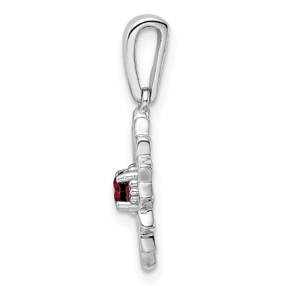Sterlingsilber Granat und Emaille Blume Anhänger