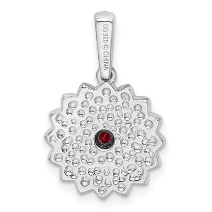 Sterlingsilber Granat und Emaille Blume Anhänger